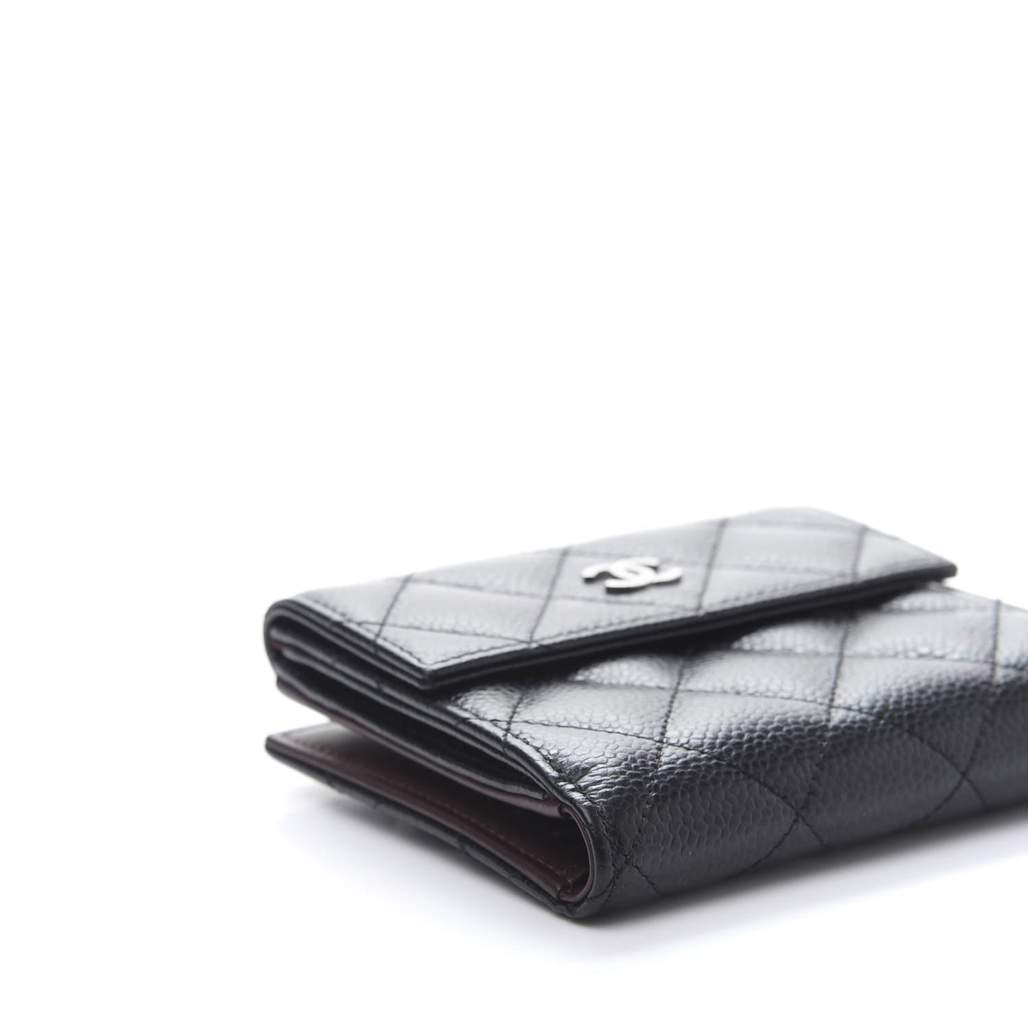 Caviar Quilted Compact French Flap Wallet Black