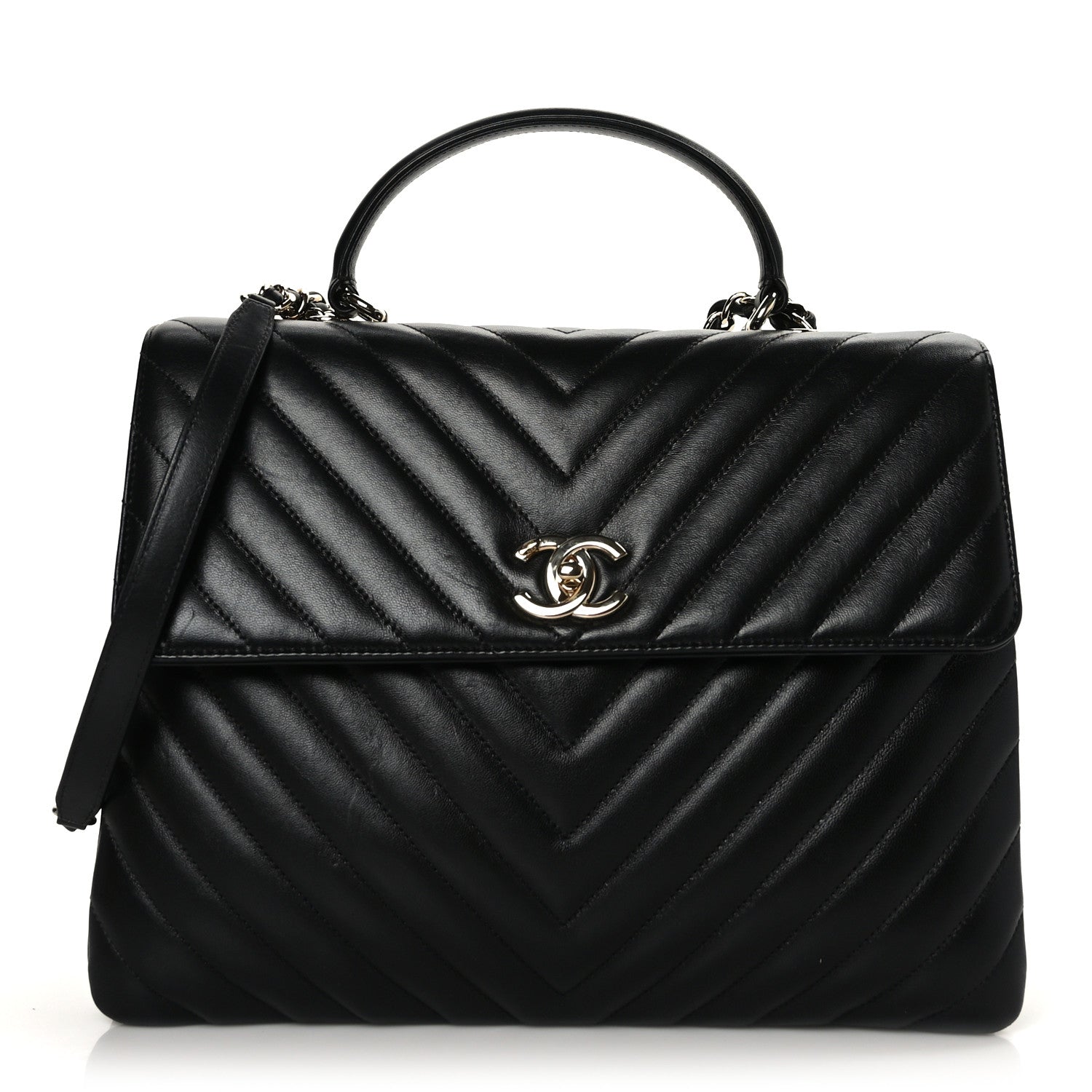 Chanel Lambskin Chevron Quilted Large Trendy CC Dual Handle Flap Bag Black 1 of 9