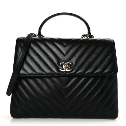 Chanel Lambskin Chevron Quilted Large Trendy CC Dual Handle Flap Bag Black 1 of 9