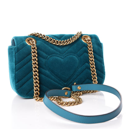 Gucci Velvet Matelasse Mini GG Marmont Shoulder Bag Pavone Cyan 3 of 9
