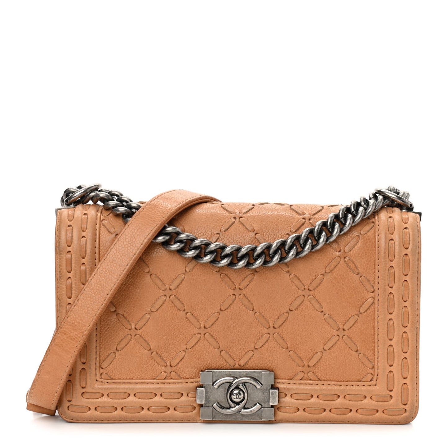 Caviar Stitched Medium Boy Flap Dark Beige