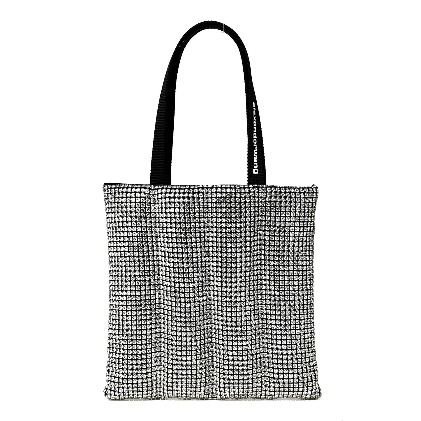 Mesh Crystal Rhinestone Quilted Heiress Tote Black Silver