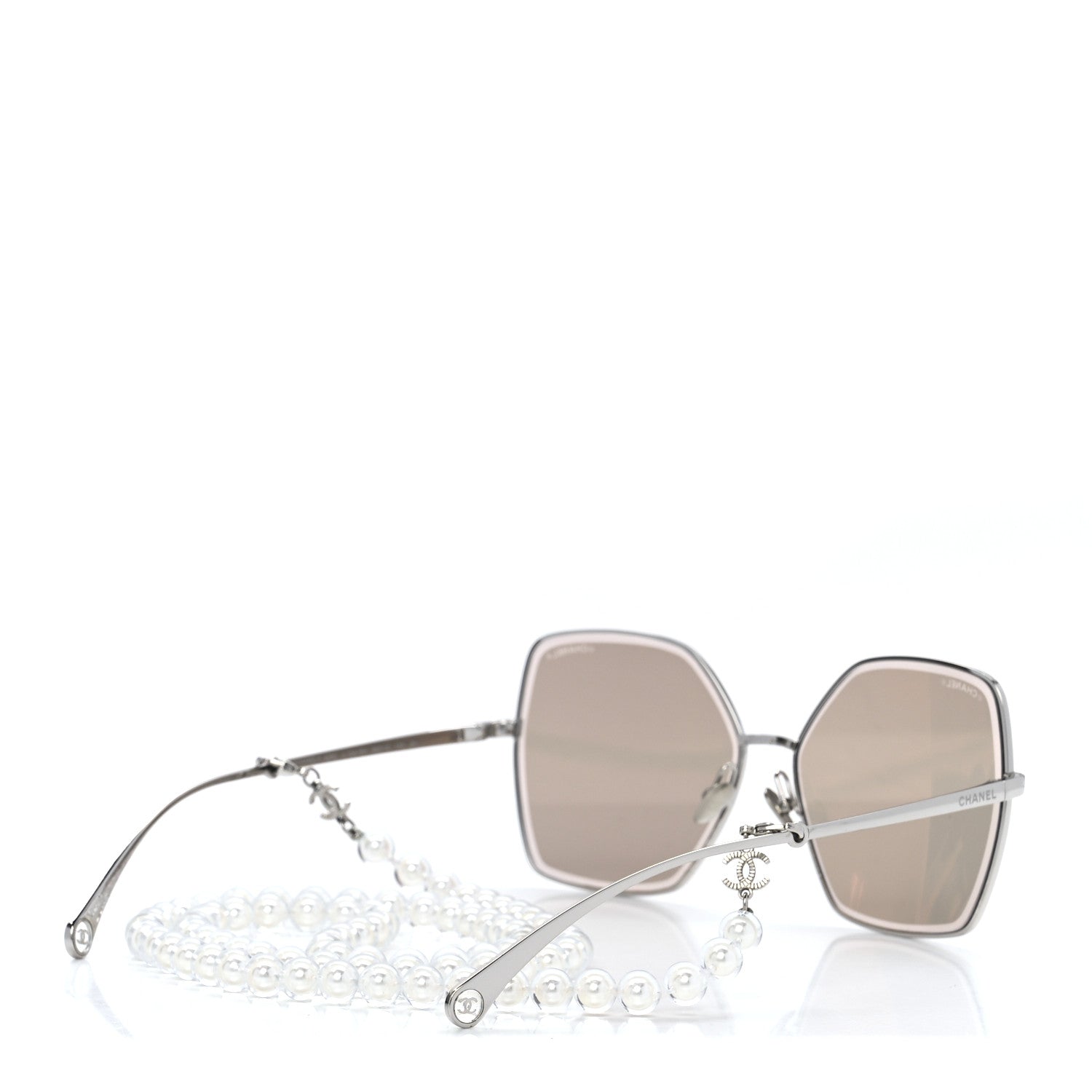 Chanel Metal Butterfly Removable Pearl Chain Sunglasses 4262 Silver Brown 4 of 10