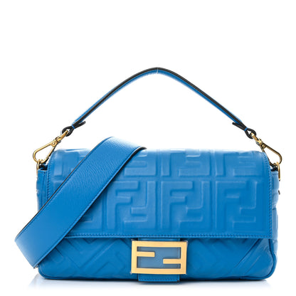 Fendi Nappa FF 1974 Embossed Baguette Blue Royal 1 of 15