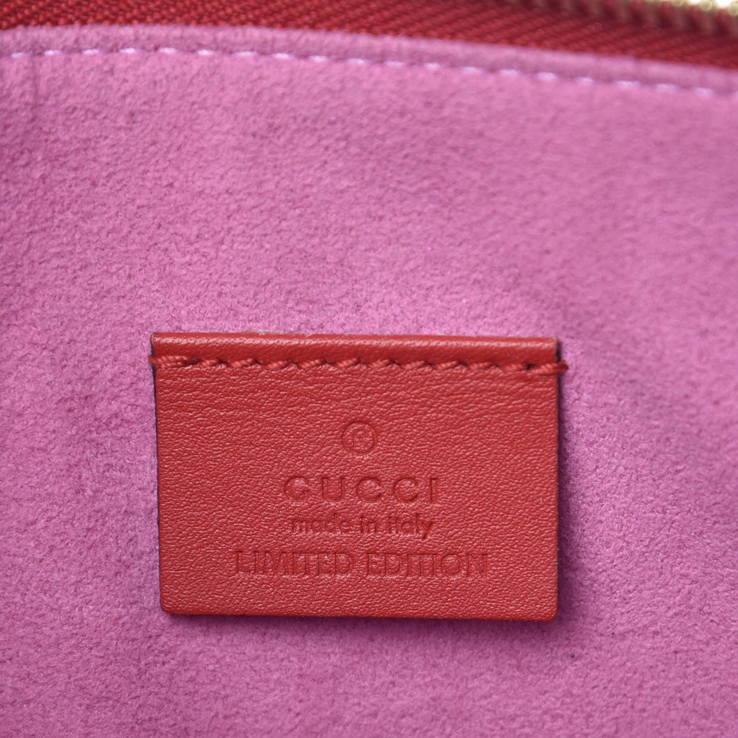 Gucci GG Supreme Monogram Bosco Patch Zip Pouch Beige Malva Hibiscus Red 6 of 13