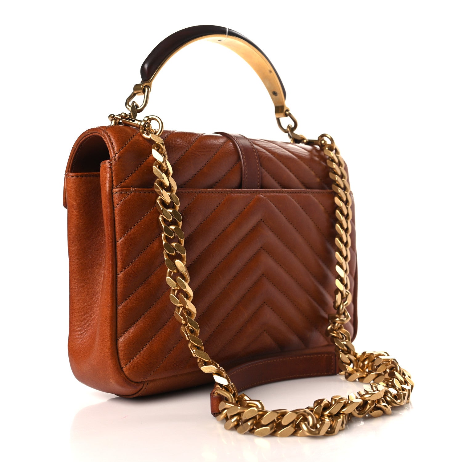 Saint Laurent Calfskin Matelasse Chevron Monogram Medium College Satchel Cognac 3 of 10