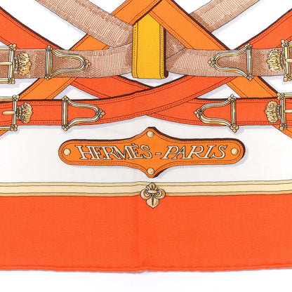Hermes Cashmere Silk Cavalcadour Shawl 140 Orange White 2 of 4