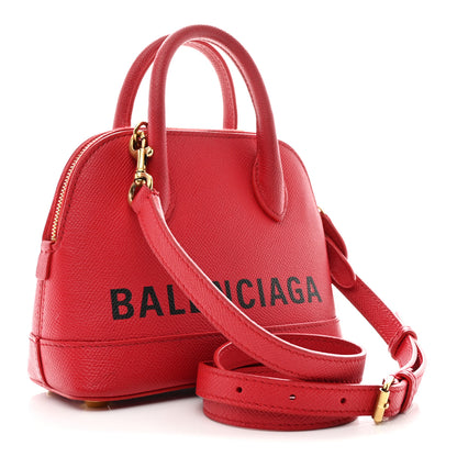 Balenciaga Signature Grained Calfskin Logo XXS Ville Top Handle Bag Rouge Lantern Black 3 of 9