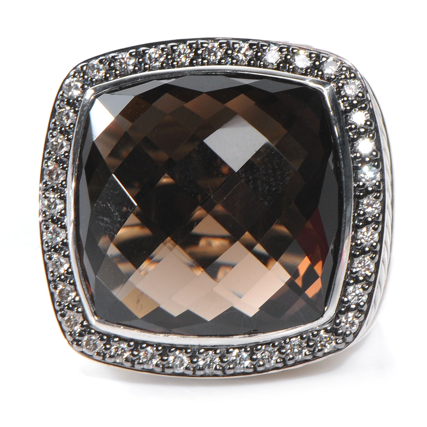 Sterling Silver Diamond Smoky Quartz 11mm Albion Ring 52 6