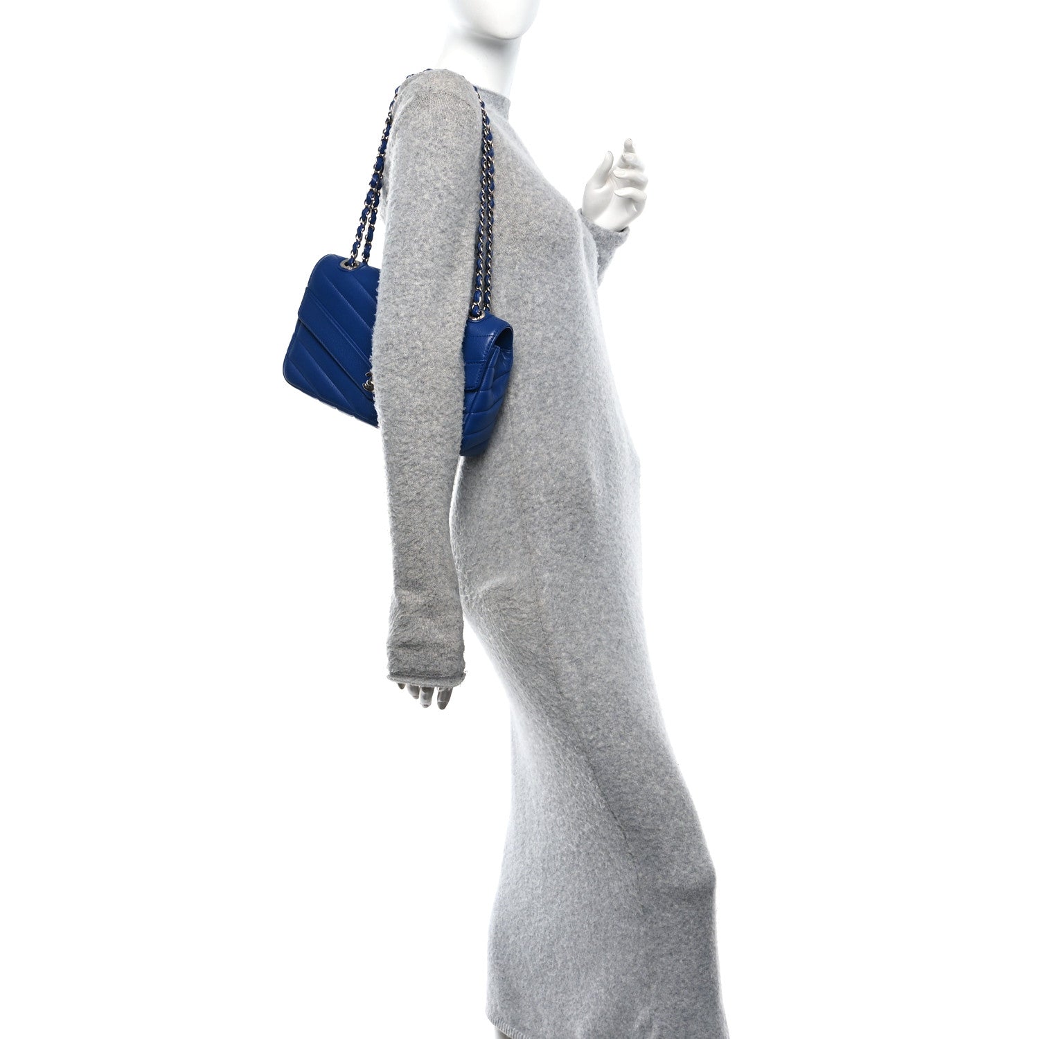 Chanel Caviar Chevron Quilted Single Flap Blue 2 of 11