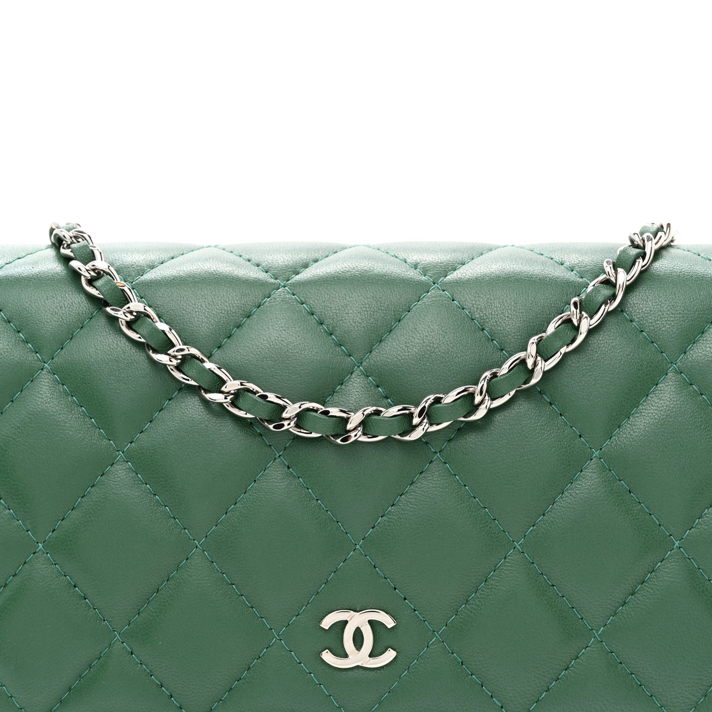Lambskin Quilted Wallet On Chain WOC Green