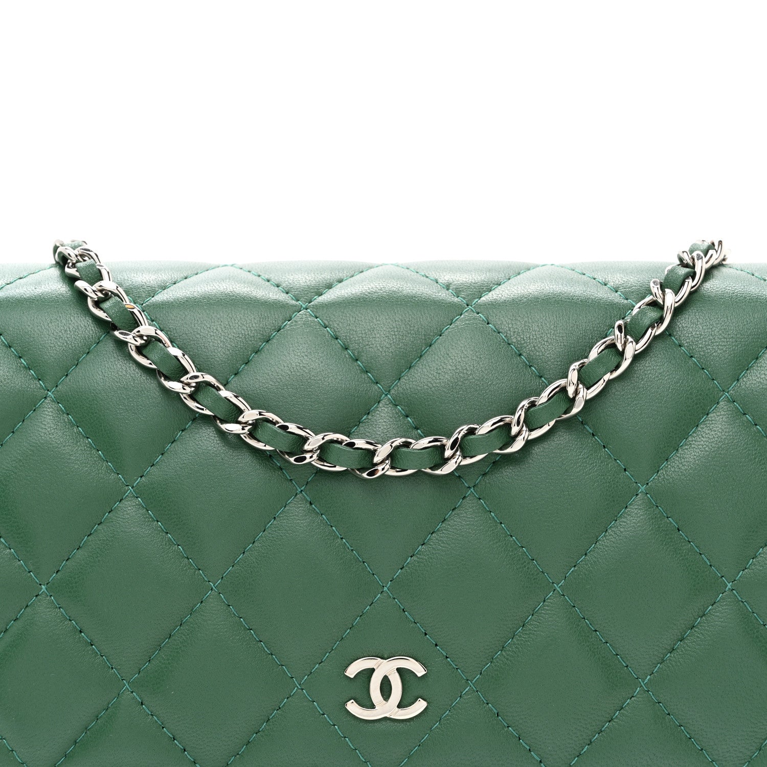 Chanel Lambskin Quilted Wallet On Chain WOC Green 6 of 11