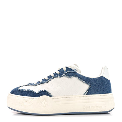 Louis Vuitton Denim Calfskin Embossed LV Groovy Platform Sneakers 38 Blue White 1 of 11
