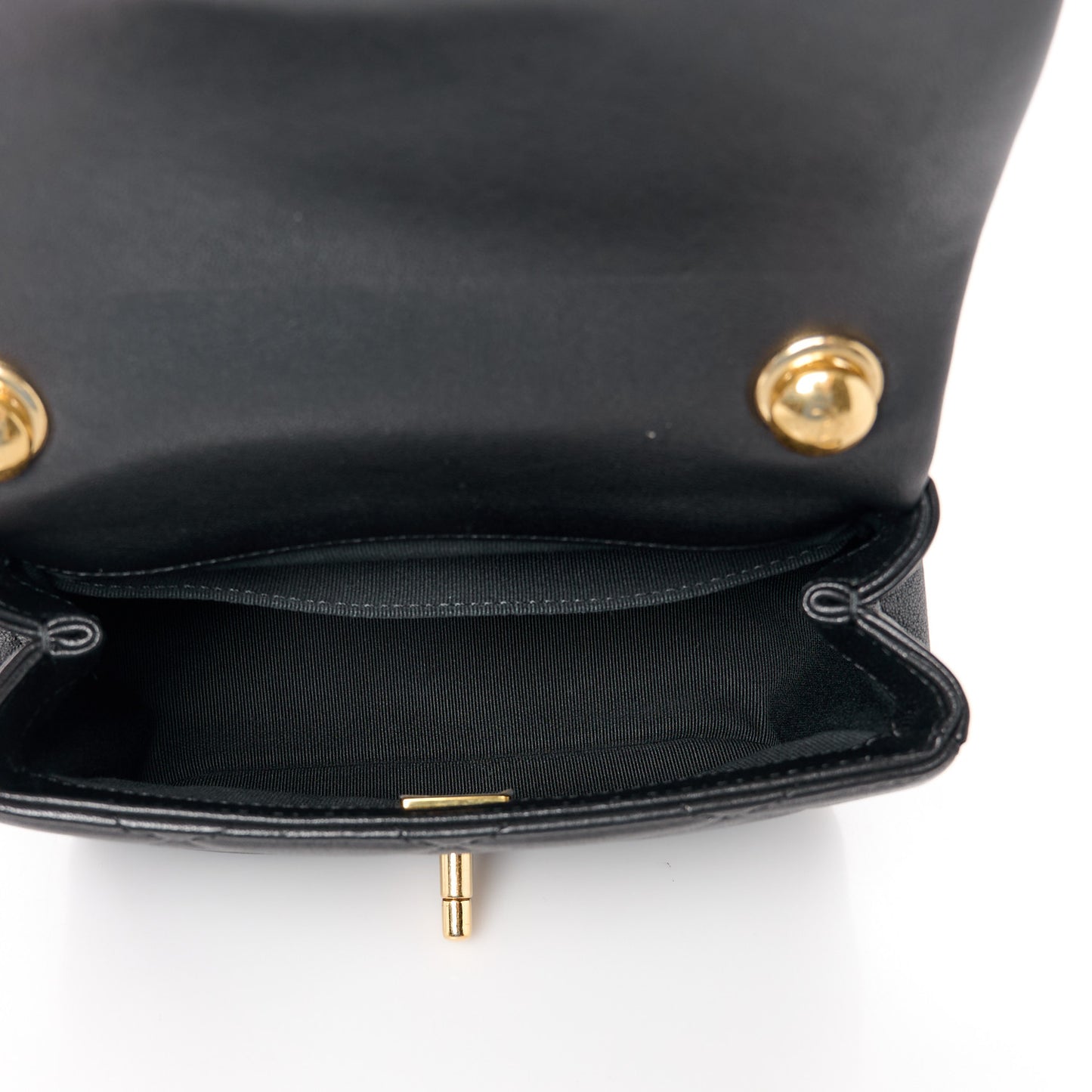 Lambskin Metal Quilted Mini Top Handle Square Flap Black