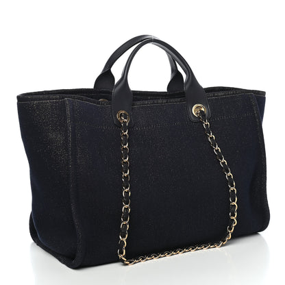Chanel Lurex Canvas Medium Deauville Tote Navy Blue Gold 3 of 9
