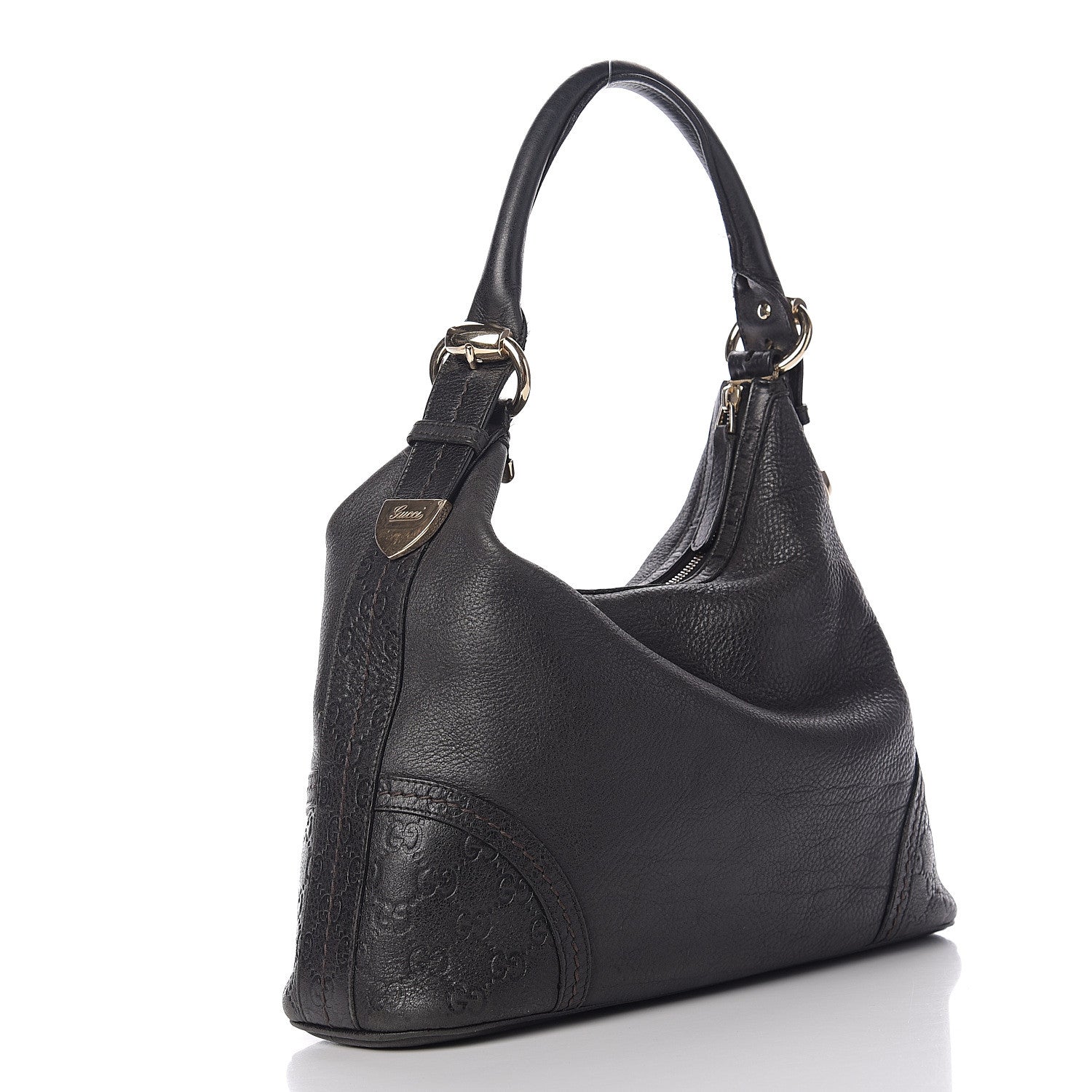 Gucci Pebbled Calfskin Guccissima Trim Medium Signoria Hobo Black 2 of 12