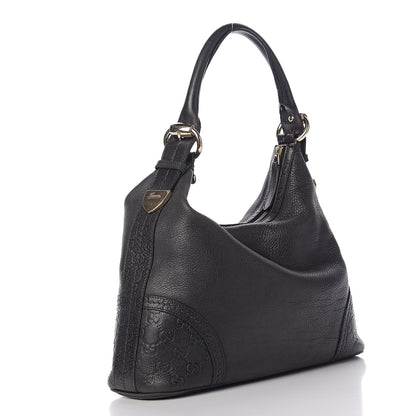 Gucci Pebbled Calfskin Guccissima Trim Medium Signoria Hobo Black 2 of 12