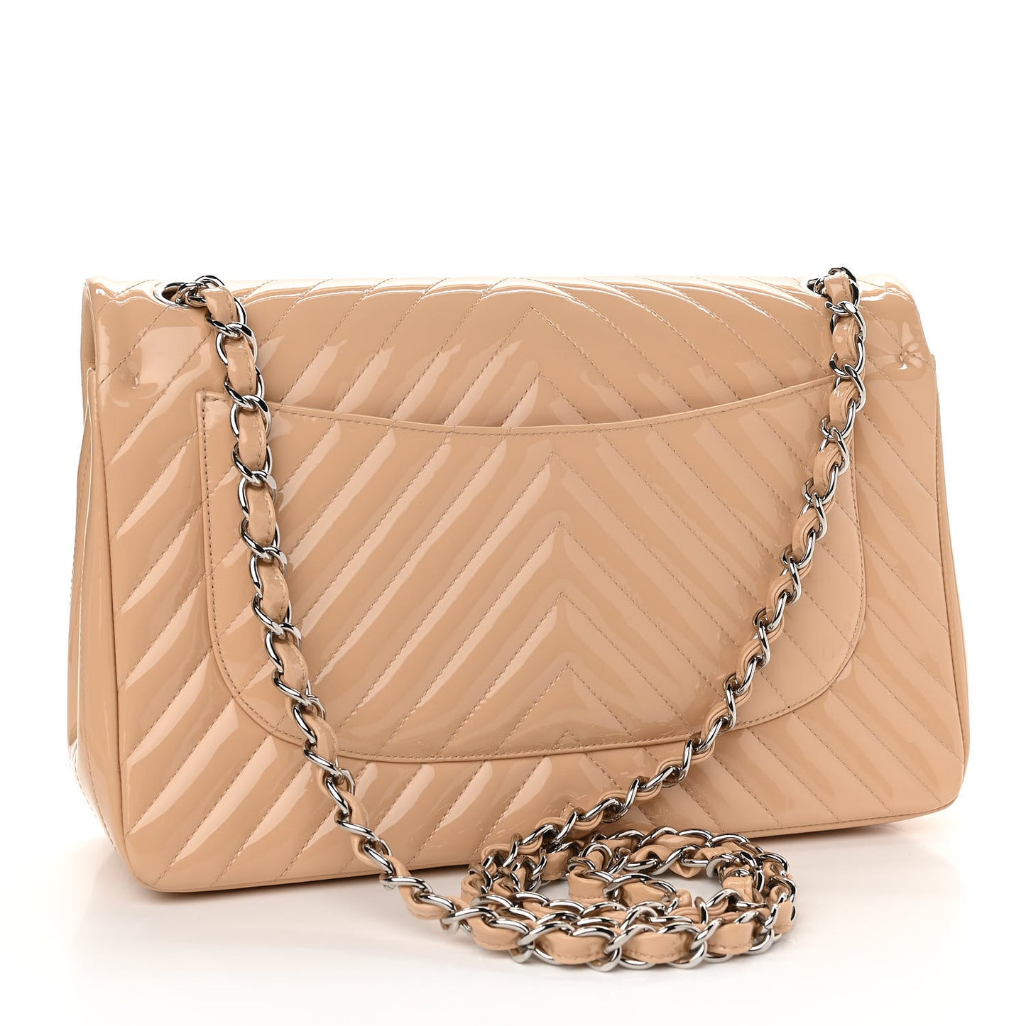 Patent Chevron Quilted Jumbo Double Flap Beige