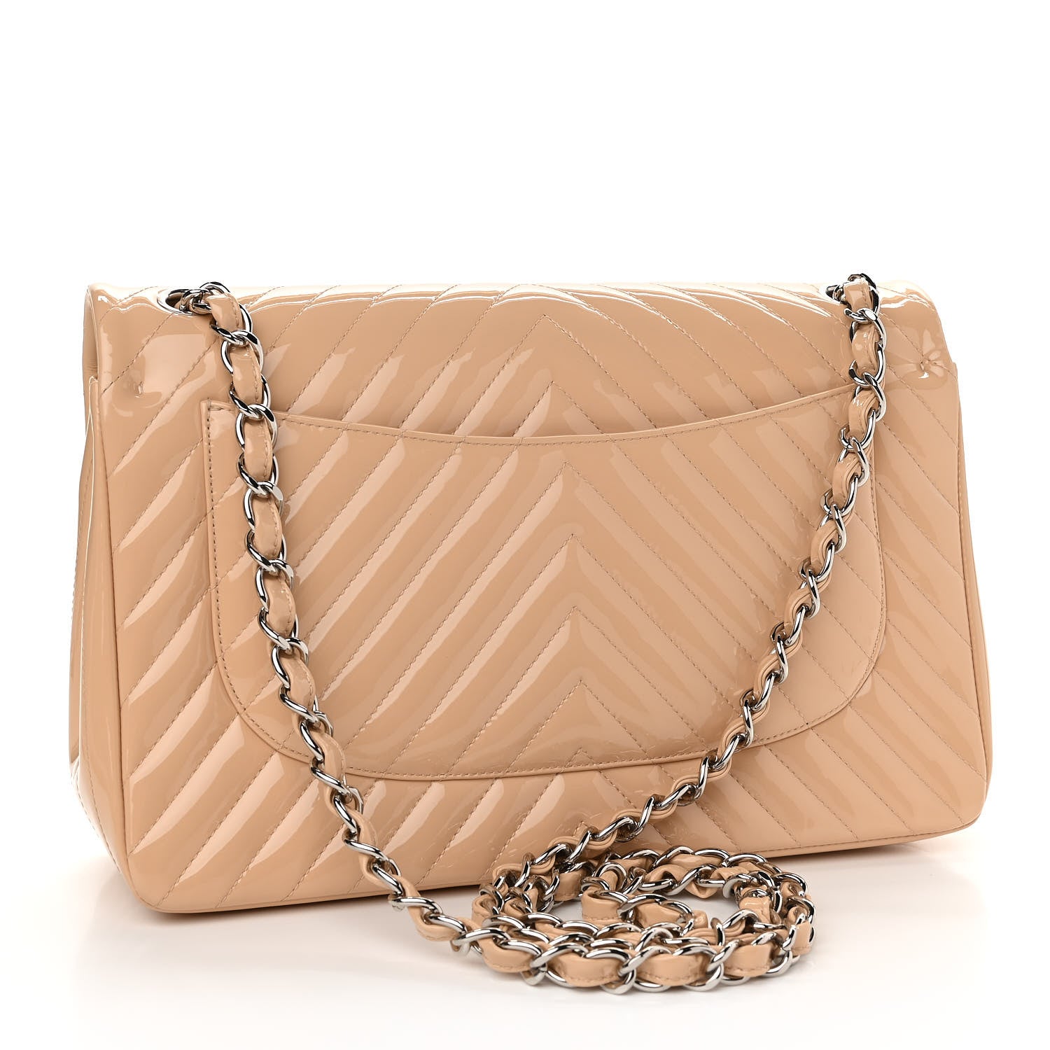 Chanel Patent Chevron Quilted Jumbo Double Flap Beige 3 of 11