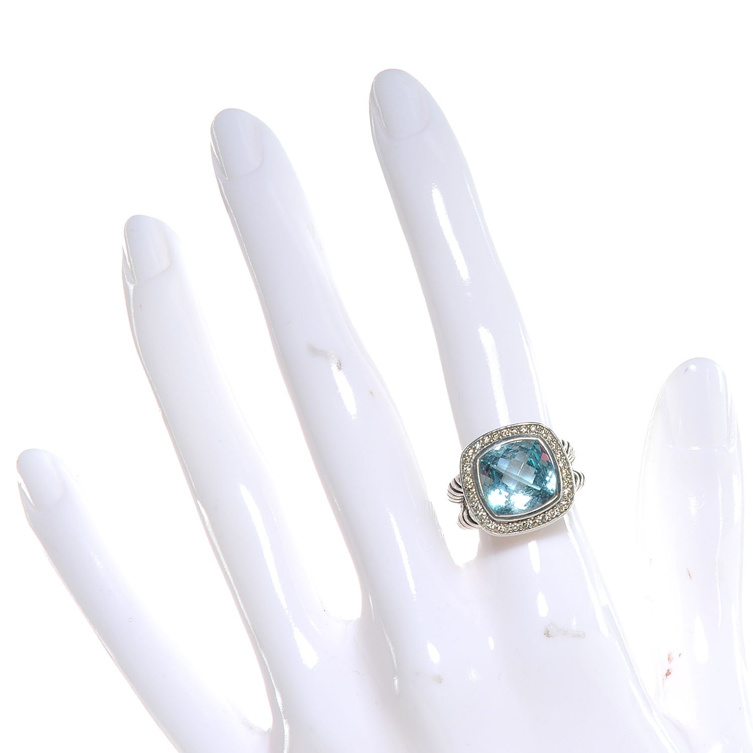 David Yurman Sterling Silver Diamond Blue Topaz 11mm Albion Ring 52 6 2 of 6