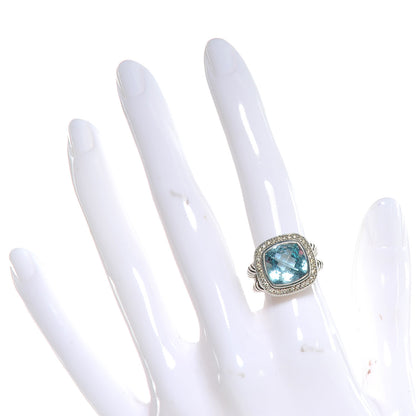 David Yurman Sterling Silver Diamond Blue Topaz 11mm Albion Ring 52 6 2 of 6
