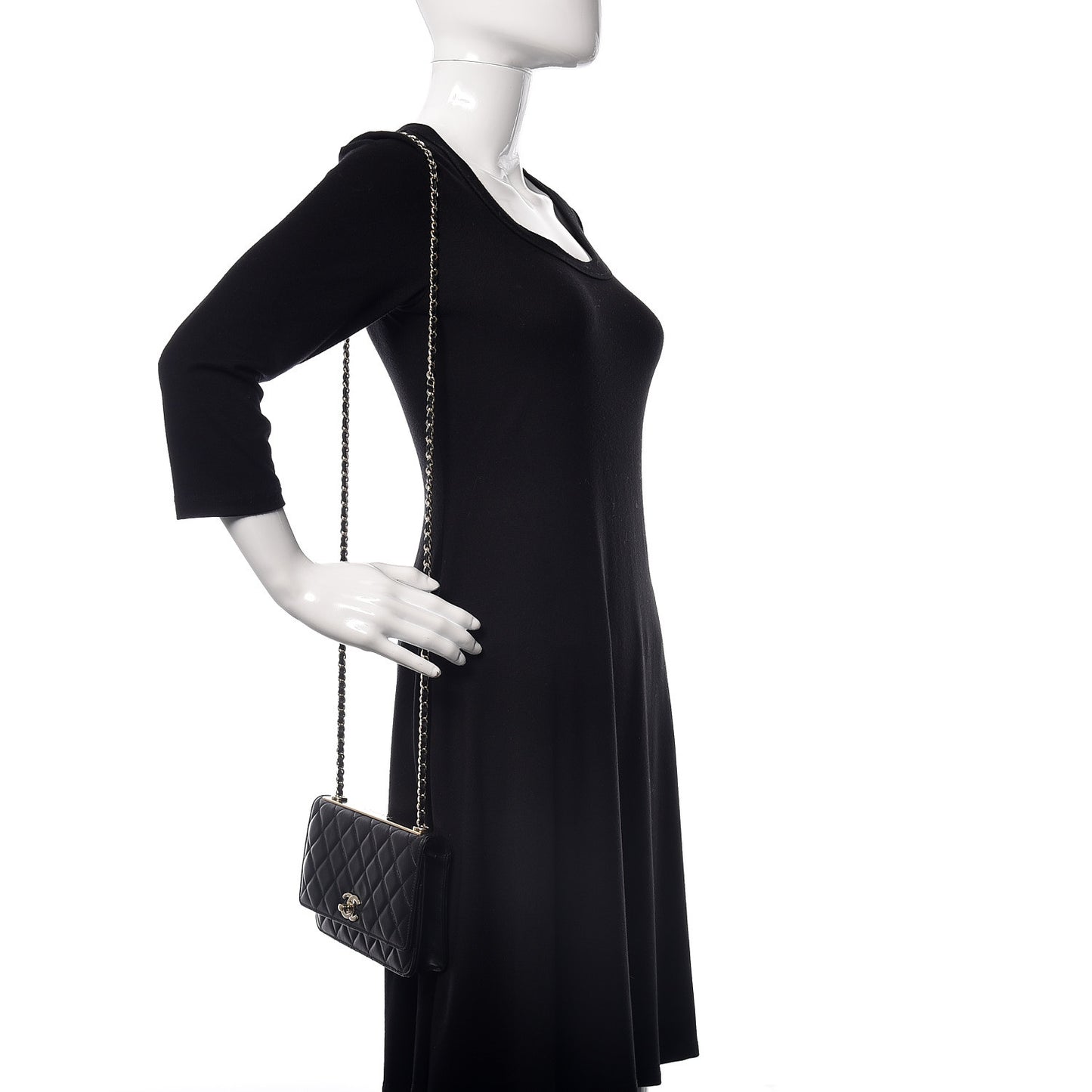 Lambskin Quilted Trendy CC Wallet On Chain WOC Black