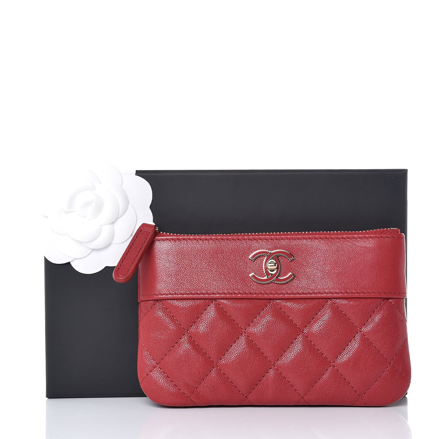 Chanel Sheepskin Quilted Small Vintage Mademoiselle Cosmetic Case Red 11 of 11