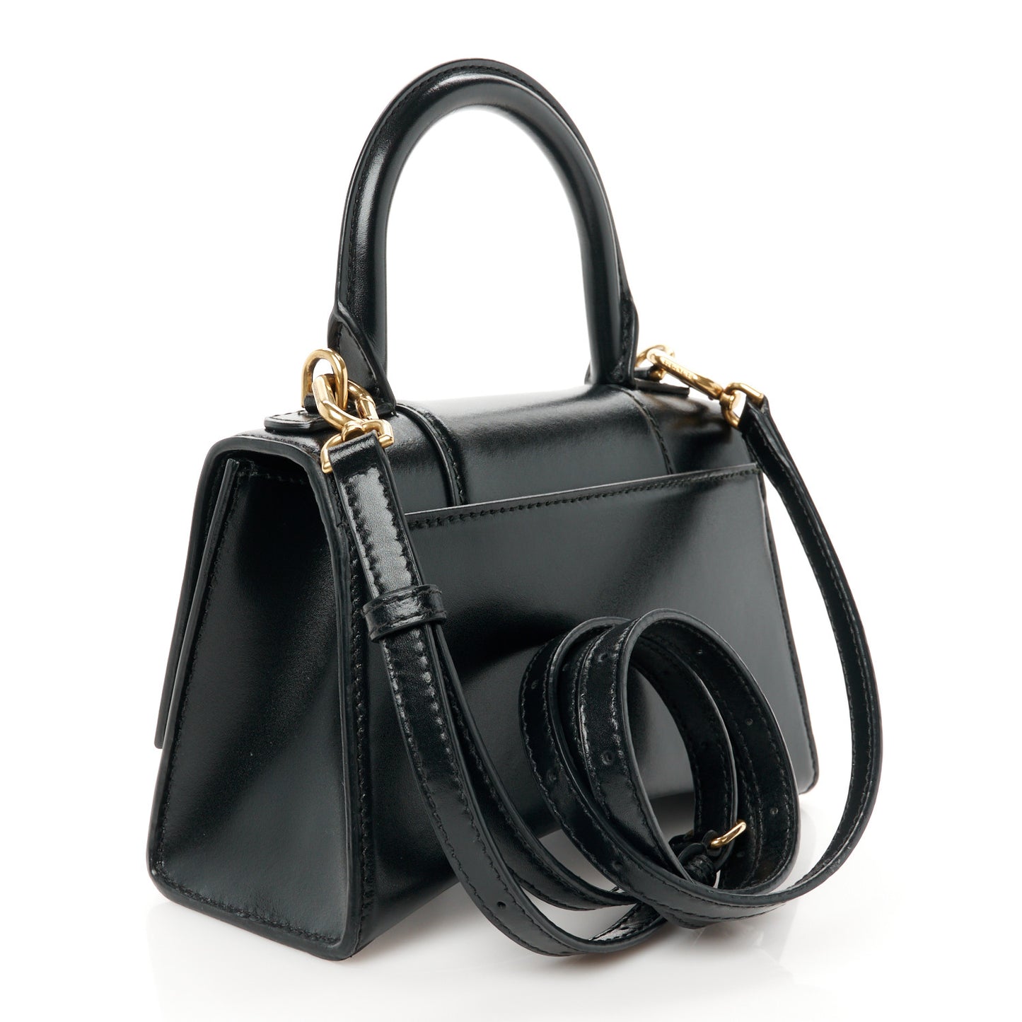 Shiny Box Calfskin Hourglass Top Handle Bag XS Black