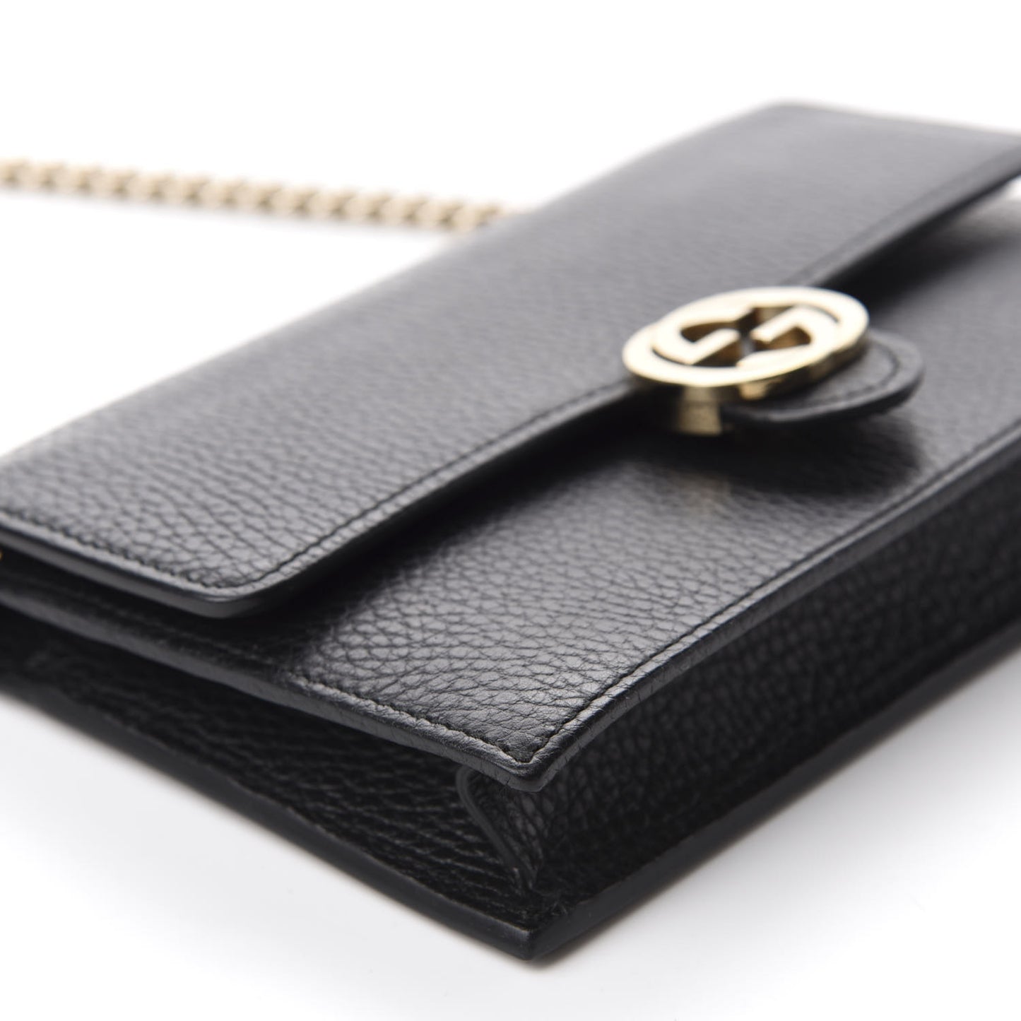 Dollar Calfskin Interlocking G Chain Wallet Black