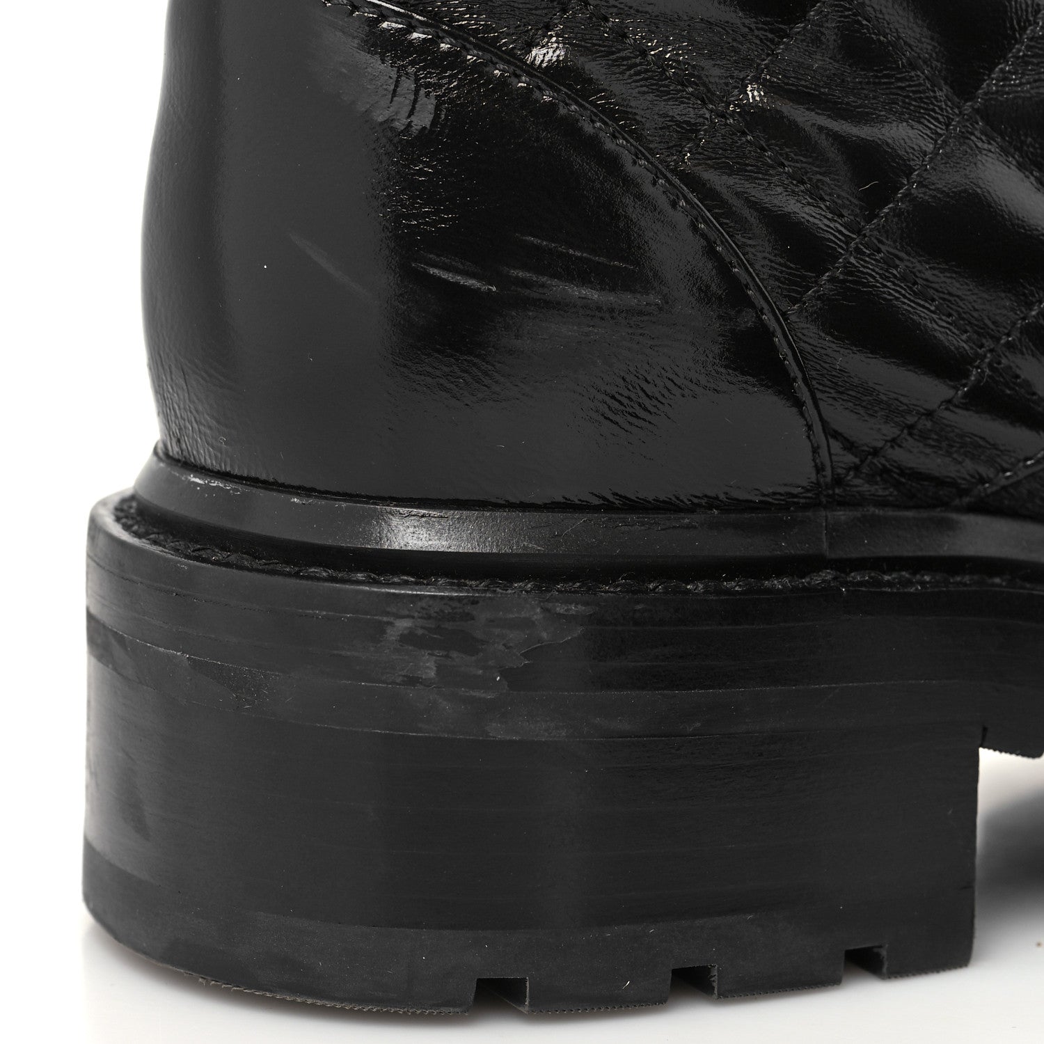 Chanel Shiny Goatskin Calfskin Quilted Lace Up Combat Boots 37 Black 9 of 9