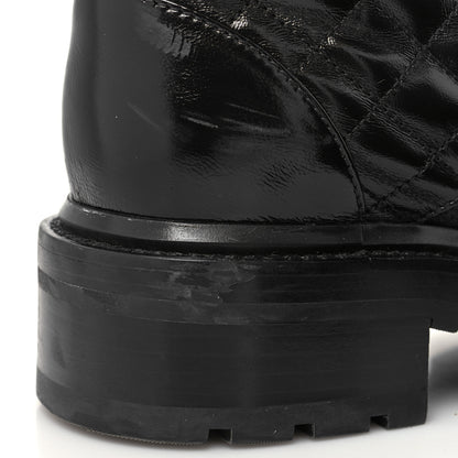 Chanel Shiny Goatskin Calfskin Quilted Lace Up Combat Boots 37 Black 9 of 9