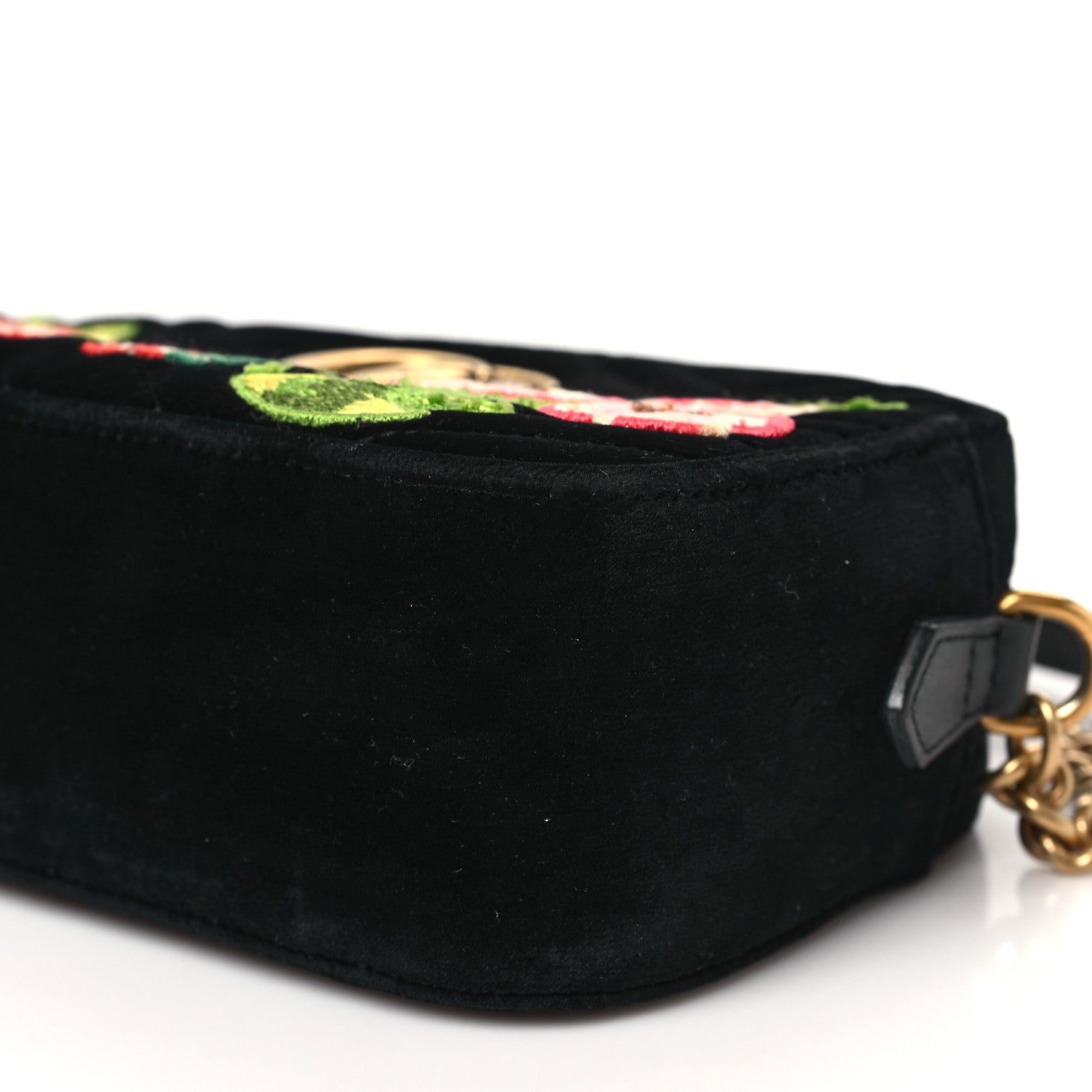 Gucci Velvet Matelasse Deer Embroidered Small GG Marmont Chain Shoulder Bag Black 10 of 11