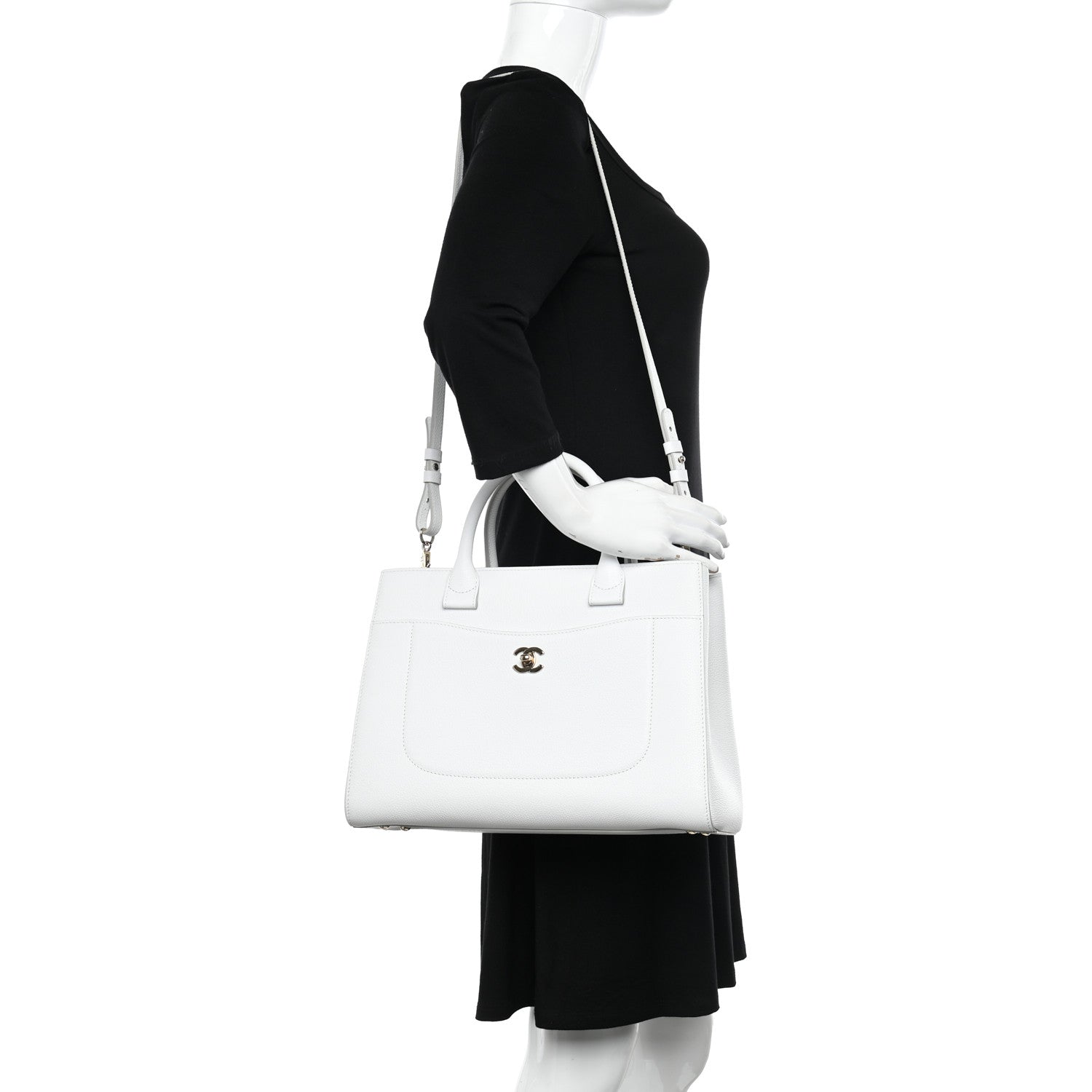 Chanel Grained Calfskin Small Neo Executive Shopper Tote White 2 of 12