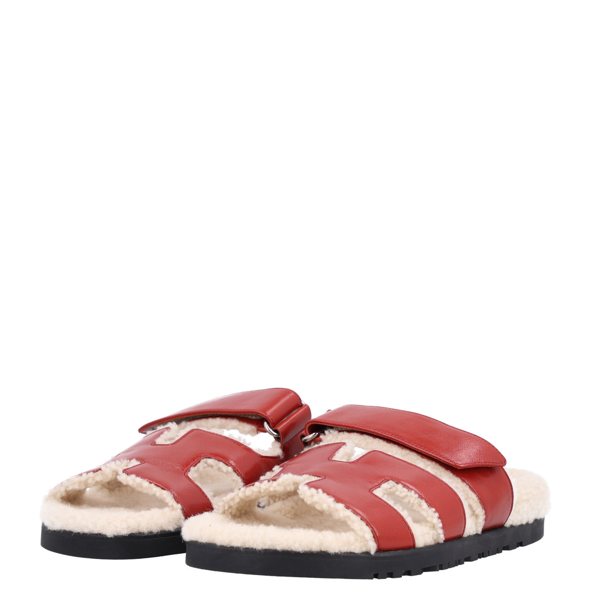 Hermes Glazed Nappa Woolskin Womens Chypre Sandals 36 Rouge Sanguine Ecru 4 of 9