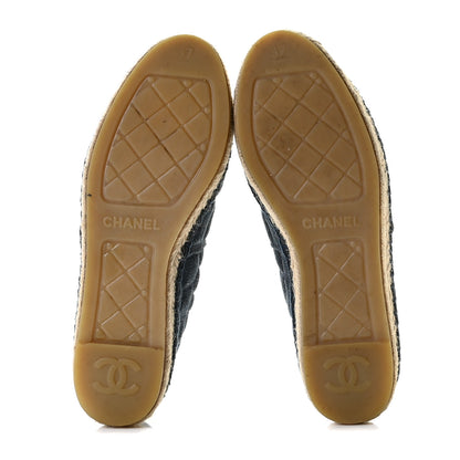 Chanel Denim Toile Embossed CC Espadrilles 37 Navy Black 8 of 12