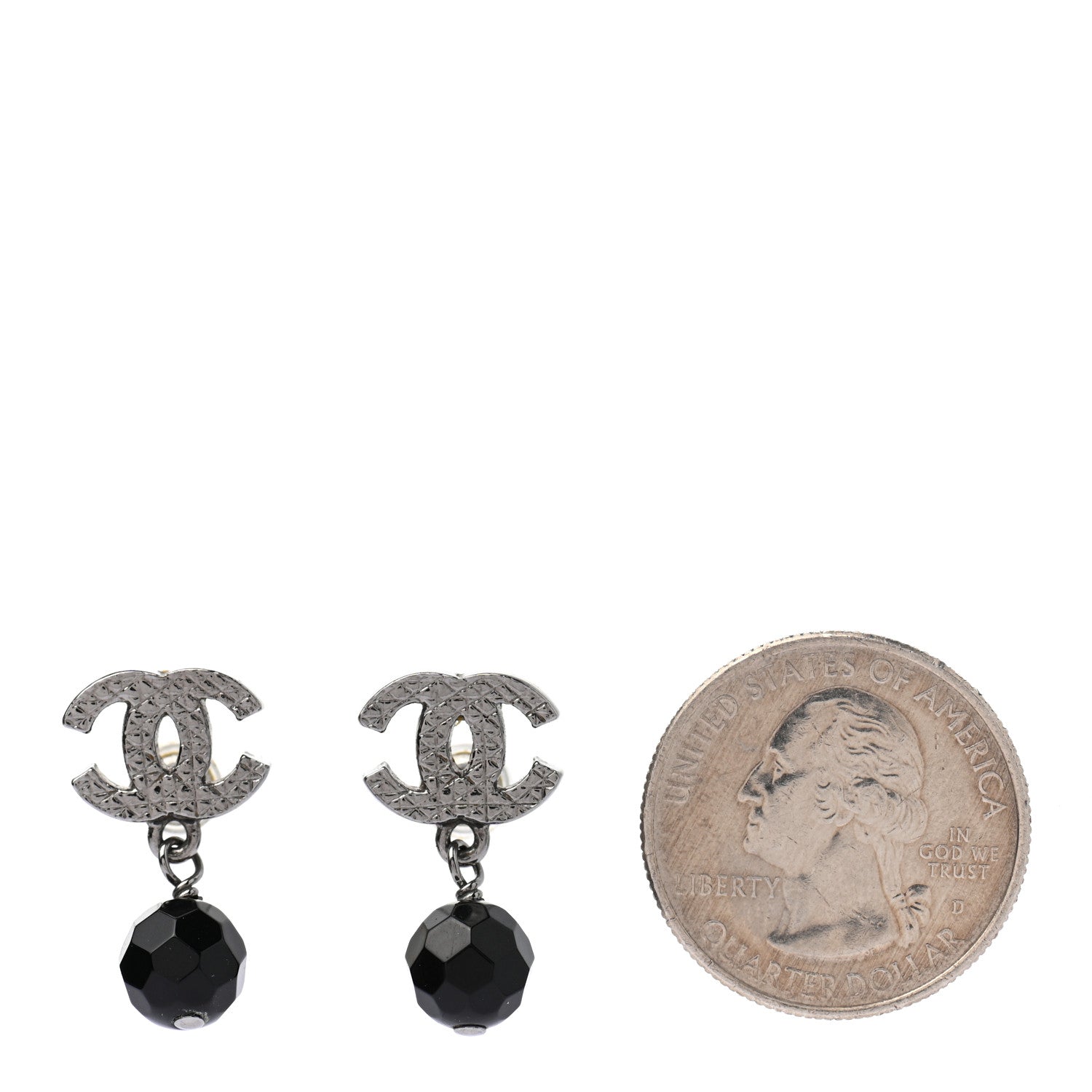 Chanel Ruthenium CC Bead Drop Earrings Black 2 of 4