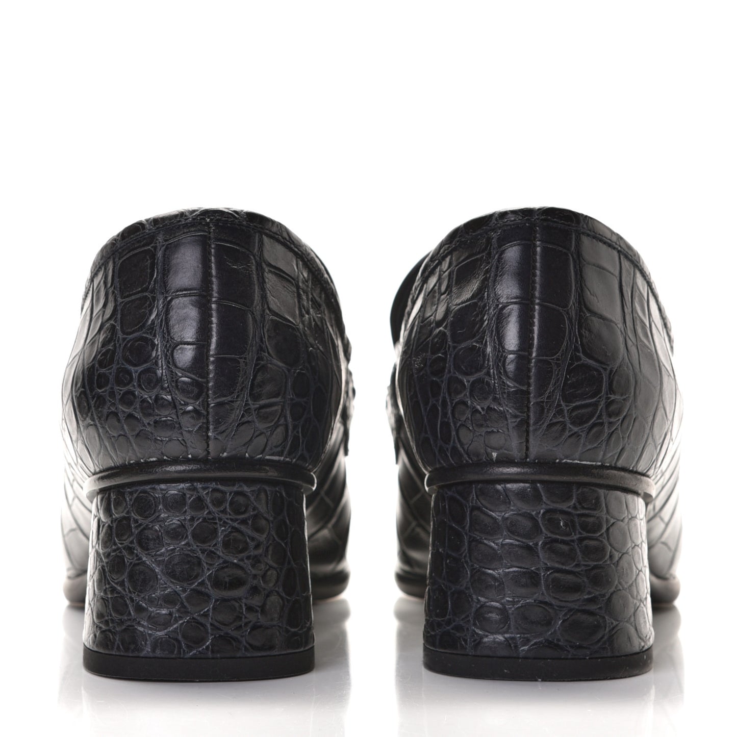Calfskin Crocodile Embossed CC Chain Mocassin Loafers 40 Navy
