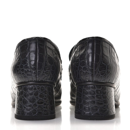 Chanel Calfskin Crocodile Embossed CC Chain Mocassin Loafers 40 Navy 6 of 11