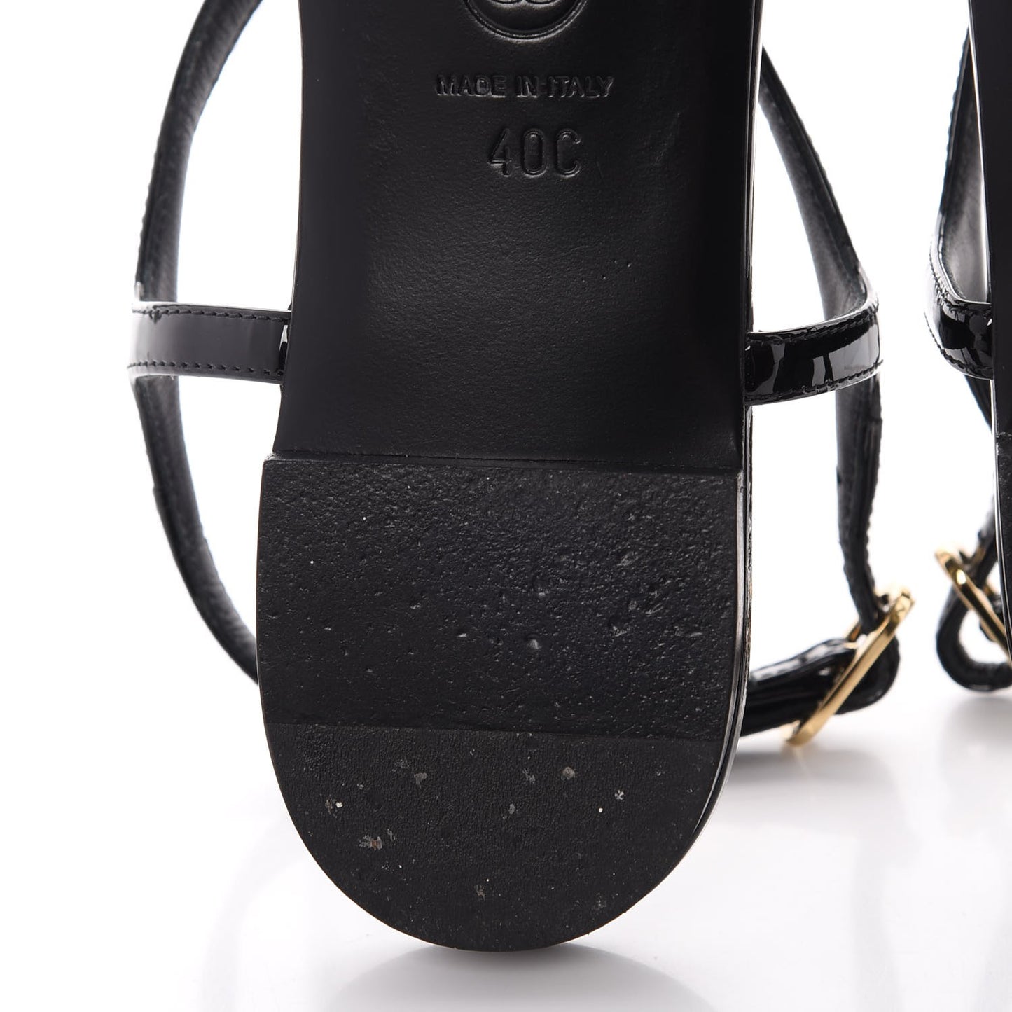 Patent Calfskin Camellia Thong Sandals 40 Black White