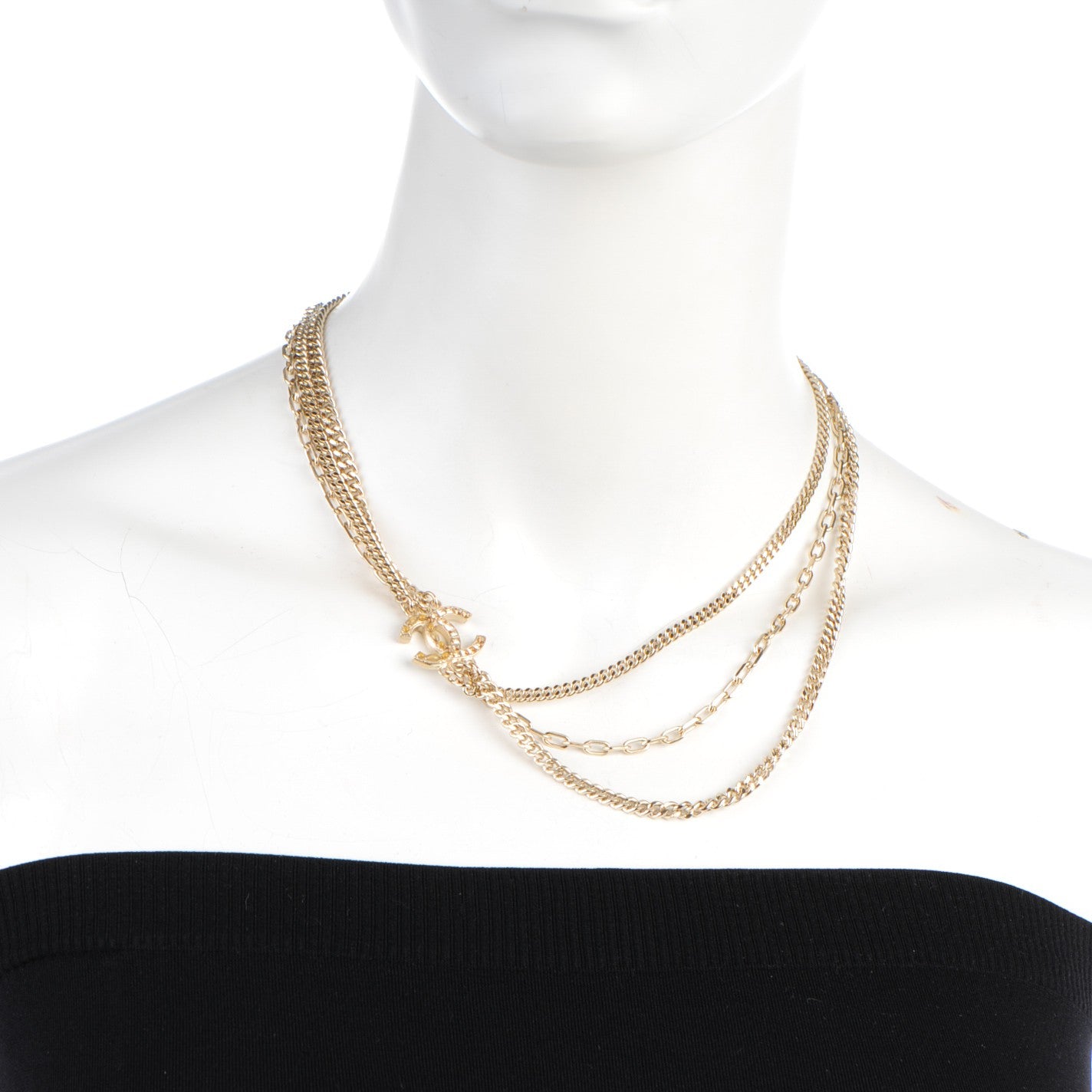 Chanel Baguette Crystal Triple Strand CC Necklace Silver 2 of 5