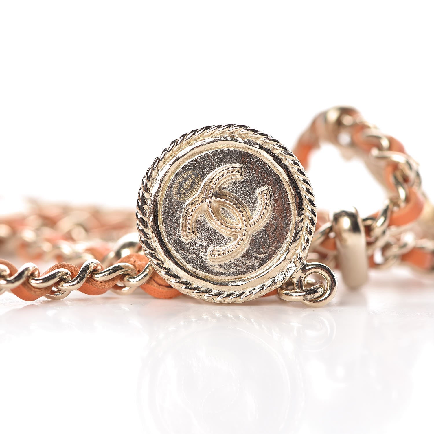 Chanel Metal Lambskin CC Chain Link Necklace Gold Orange 5 of 6