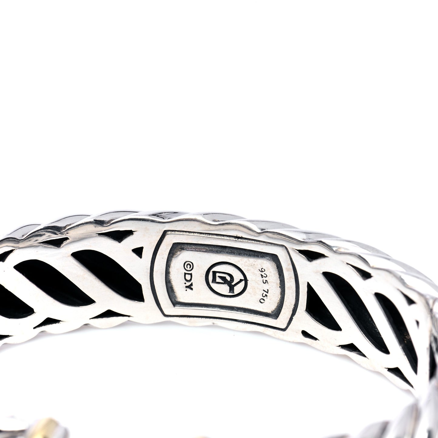 Sterling Silver 18K Yellow Gold 15mm Sculpted Cable Cuff Bracelet