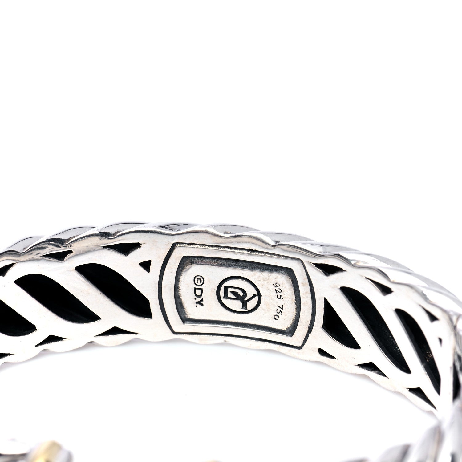 David Yurman Sterling Silver 18K Yellow Gold 15mm Sculpted Cable Cuff Bracelet 4 of 5