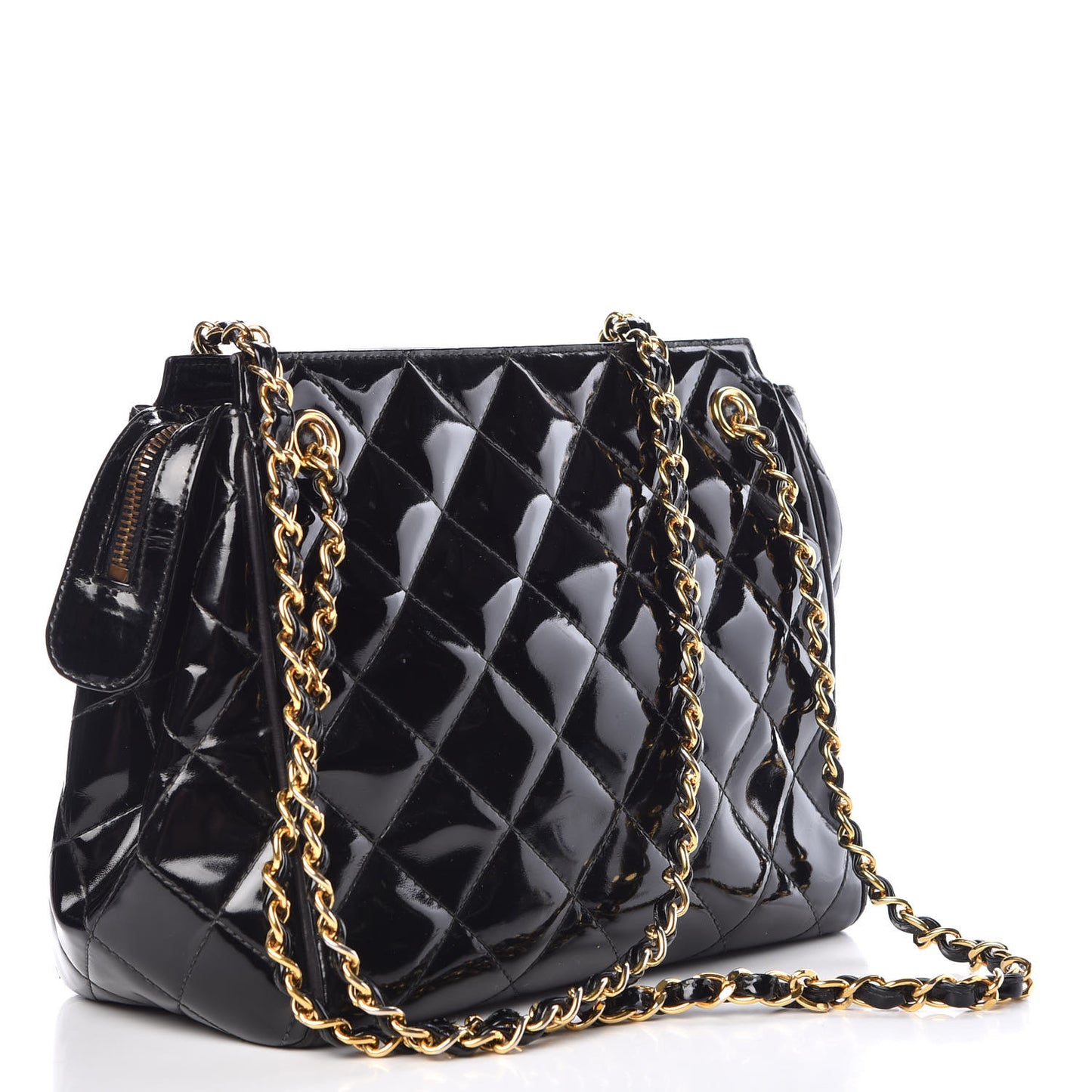 Patent Quilted Tote Black