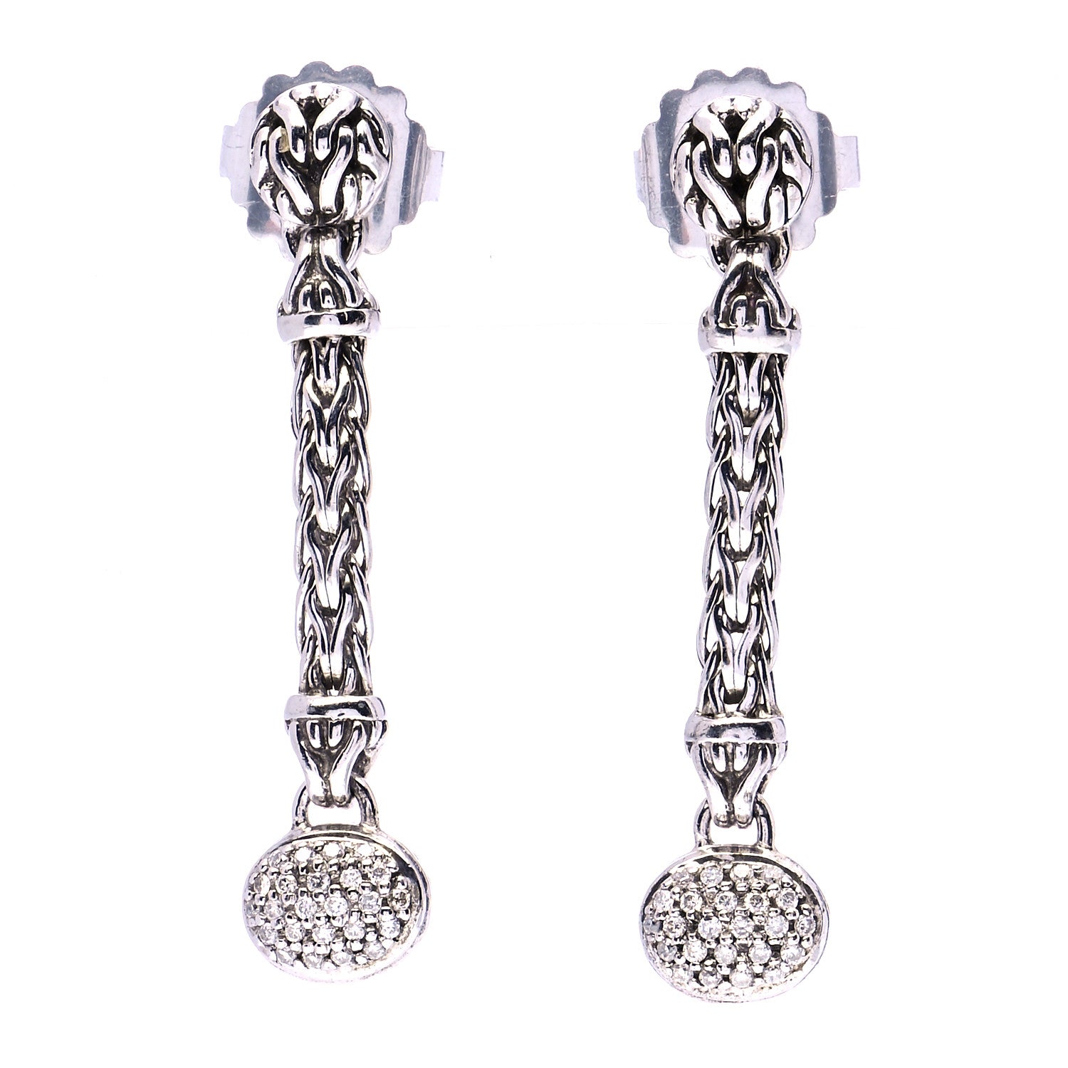 John Hardy Sterling Silver Diamond Classic Chain Drop Earrings 1 of 8