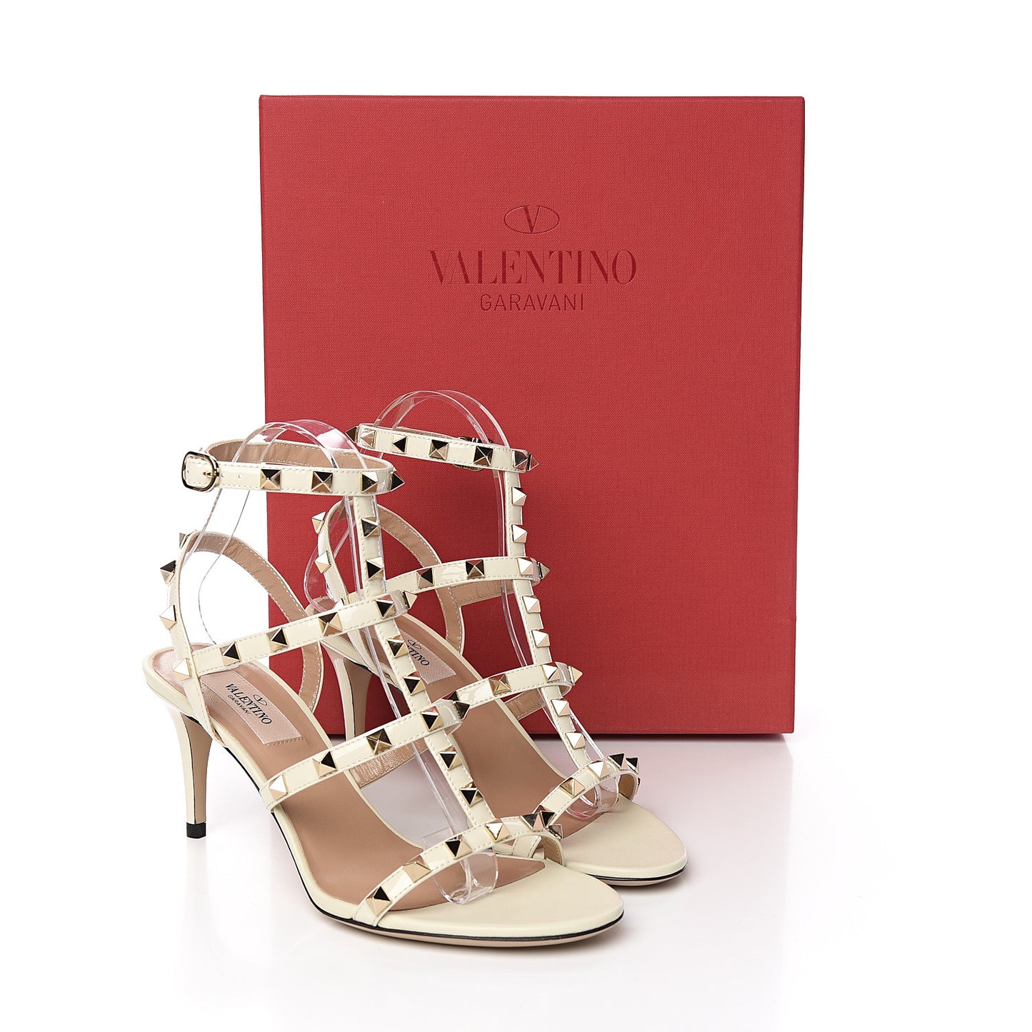Patent Rockstud Gladiator 70mm Sandals 37 Light Ivory