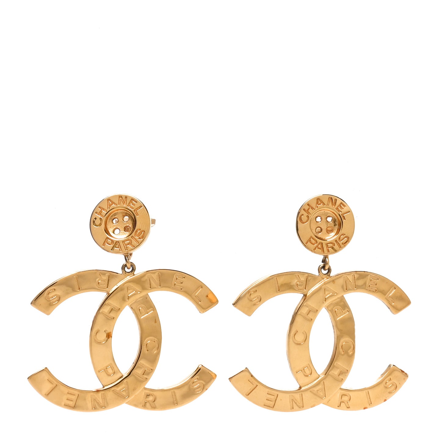 Metal Large Paris Button Clip On Earrings Gold