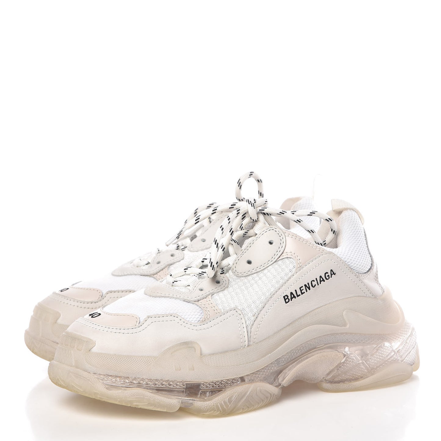 Fabric Mesh Clear Sole Mens Triple S Sneakers 40 White