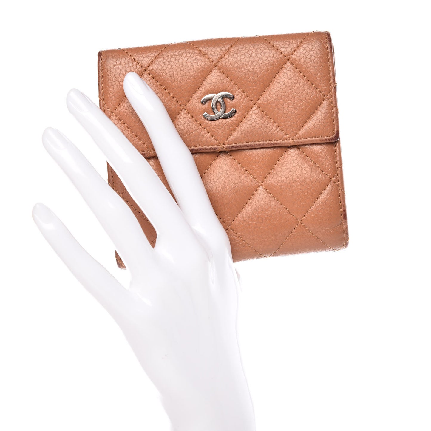 Caviar Quilted Compact French Flap Wallet Dark Beige