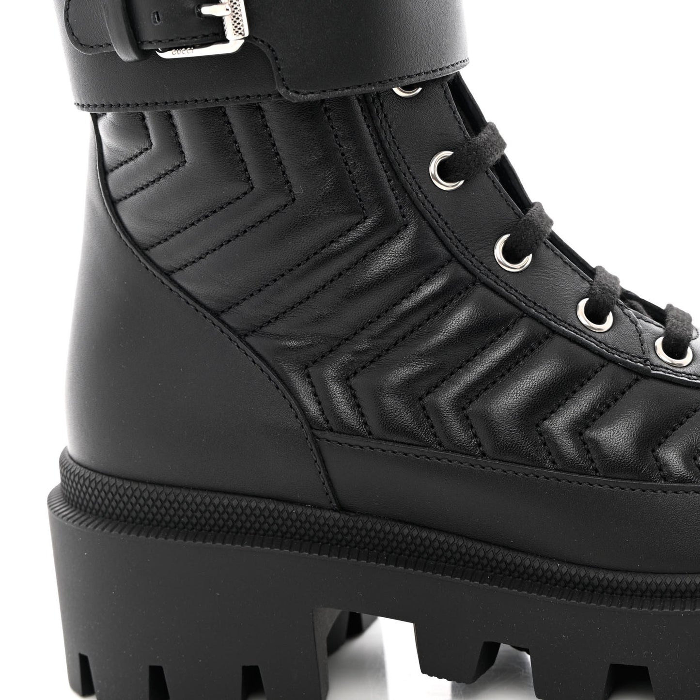 Nappa Frances GG Matelasse Platform Combat Boots 35 Black